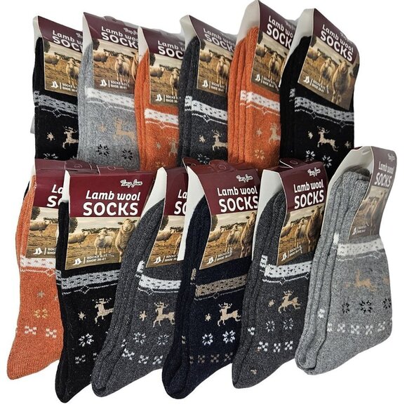 12 Pairs of Women Lamb Wool Socks Warm Winter Christmas Reindeers Socks NWT - Picture 1 of 5